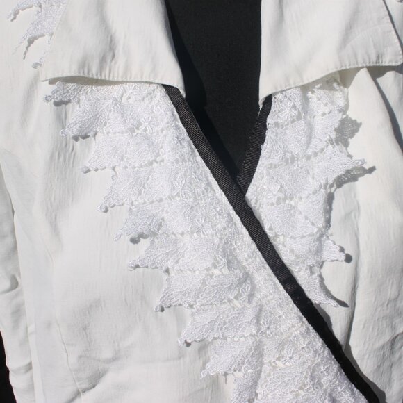 ALL THAT JAZZY MATERNITY BLACK WHITE BLOUSE SIZE MEDIUM L/S LACE TRIM VTG - Picture 3 of 12